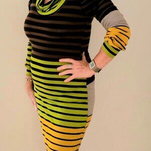 Colorful dress, long sleeve, '"Nana bala" Paris ,stripped,Fashion,stretch ,
